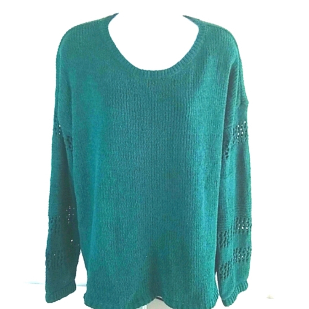 Knox Rose Women's Crewneck Chenille Pullover Sweater Emerald Green Size Medium